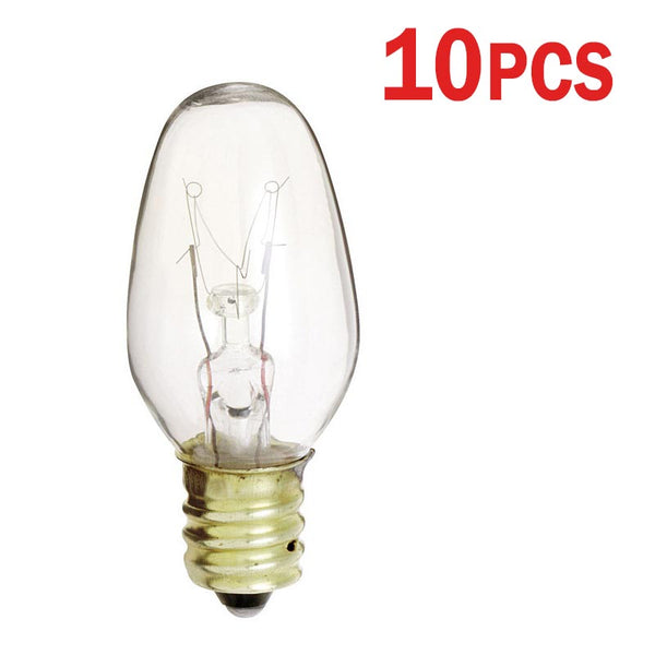 10 Pk - Satco S3902 7W 130V C7 Clear E12 Candelabra Base Incandescent ...