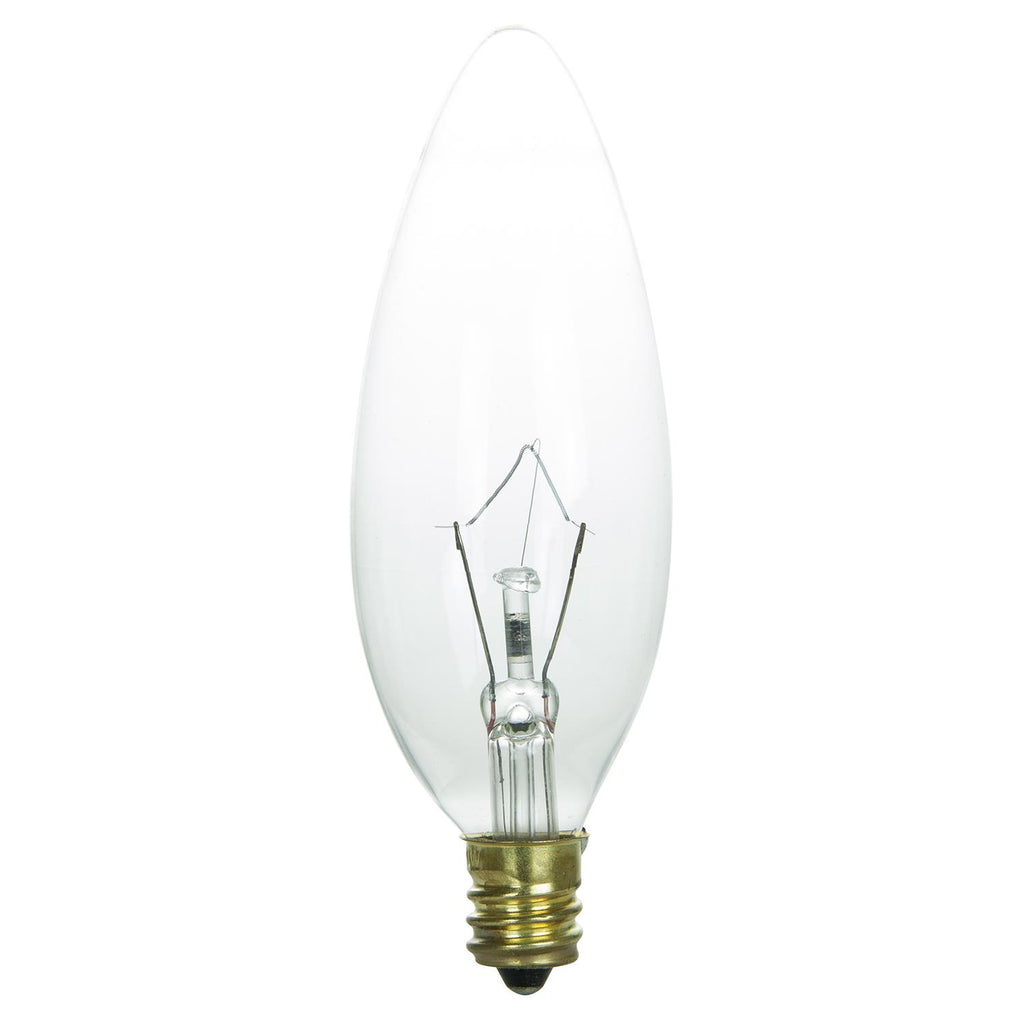 SUNLITE 25w Candelabra Torpedo Tip Petite Chandelier Clear Incandescent Bulb