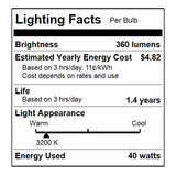 2Pk - SUNLITE 40w Flame Tip Chandelier Medium Base Frost Incandescent Bulb - BulbAmerica