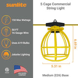 Sunlite 150w 50F Commercial Grade Cage String Light R26 Base 5-Sockets Bulb - BulbAmerica