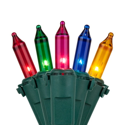 100 Multi Color Mini Lights, Lamp Lock, Green Wire, 6" Spacing