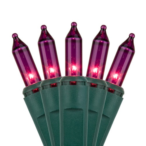 100 Purple Mini Lights, Green Wire, 2.5" Spacing