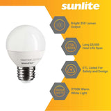 3Pk - Sunlite 5w LED Globe Frosted E26 Base 2700K Bulb - Warm White - BulbAmerica