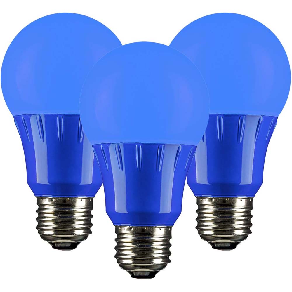 3Pk - Sunlite 3w LED A19 Blue Colored Non-Dimmable Bulb - 25w Equiv