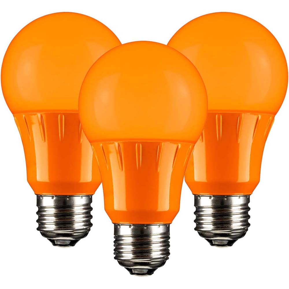 3Pk - Sunlite 3w LED A19 Orange Colored Non-Dimmable Bulb - 25w Equiv