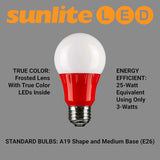 3Pk - Sunlite 3w LED A19 Red Colored Light Non-Dimmable Bulb - 25w Equiv_2