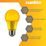 3Pk - Sunlite 3w LED A19 Yellow Colored Non-Dimmable Bulb - 25w Equiv - BulbAmerica