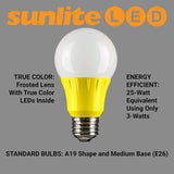3Pk - Sunlite 3w LED A19 Yellow Colored Non-Dimmable Bulb - 25w Equiv_4