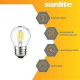 6Pk - Sunlite 3W LED G16 Bulb 2700K 250Lm E26 Base Clear Finish - BulbAmerica