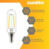 12Pk - Sunlite 2w LED Filament T8 Tubular E12 Base 2700K Bulb - 25w equiv - BulbAmerica