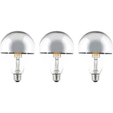 3Pk - Sunlite 7w LED G40 Half Chrome Globe E26 Base 2700K Bulb - 75W Equiv