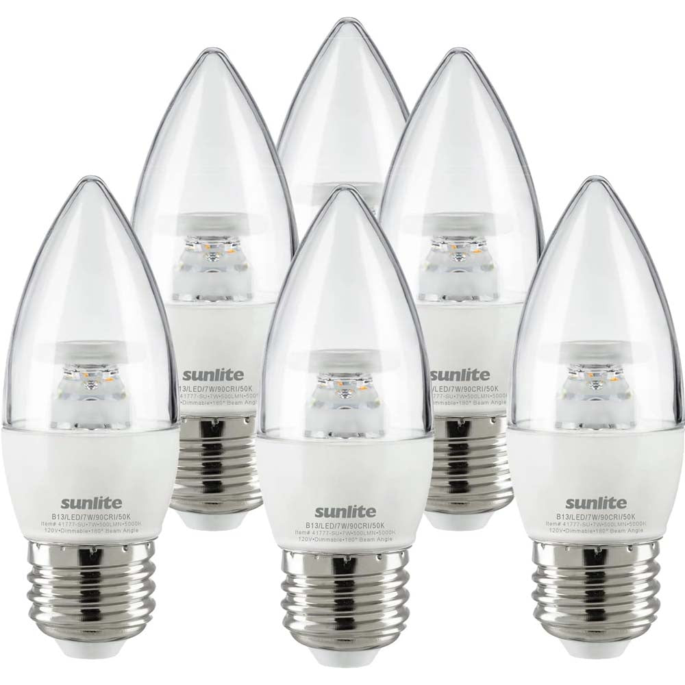 6Pk - Sunlite 7w LED B13 Decorative Chandelier E26 5000K Bulb - 60W Equiv