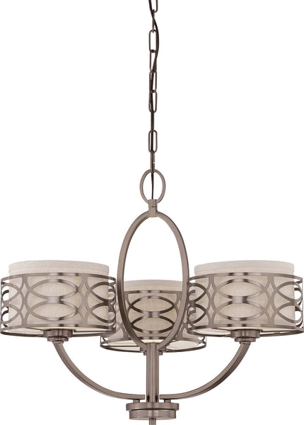 Nuvo Harlow - 3 Light Chandelier w/ Khaki Fabric Shades – BulbAmerica