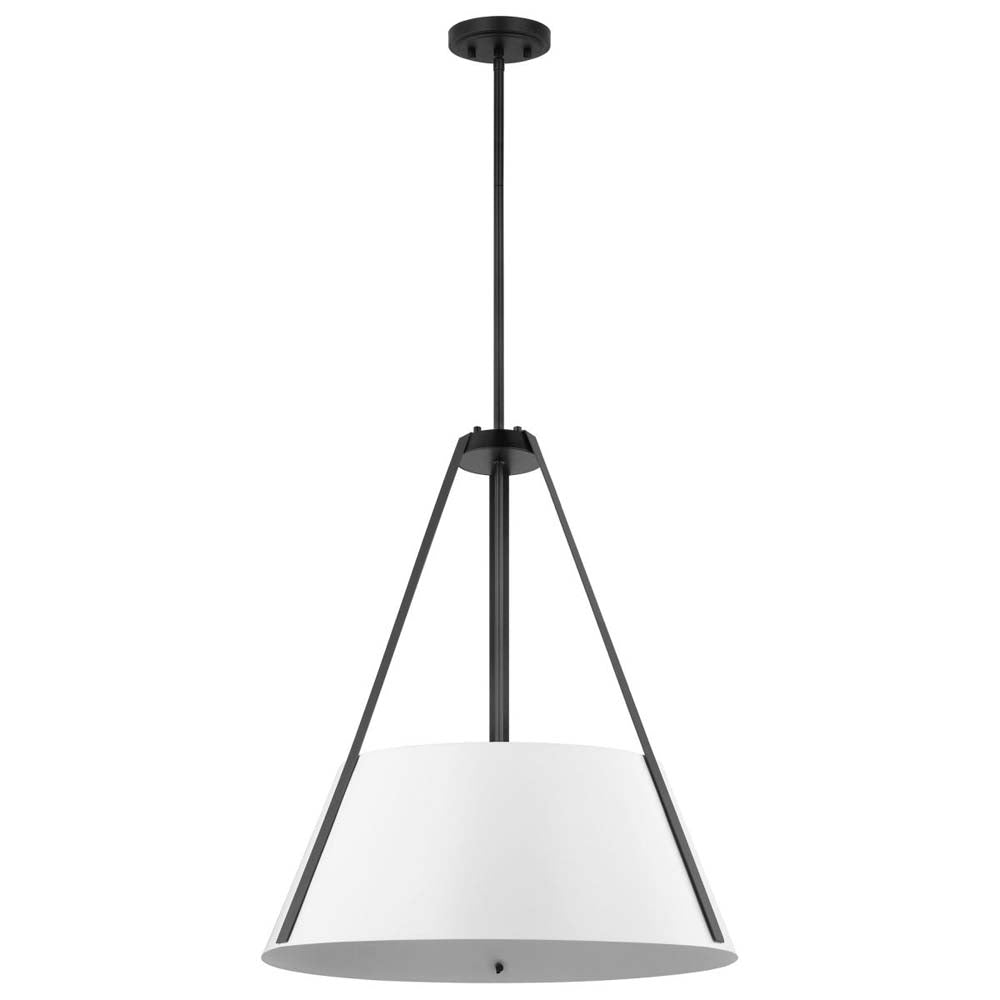 Brewster 3-Light Pendant Black Finish White Metal Shade