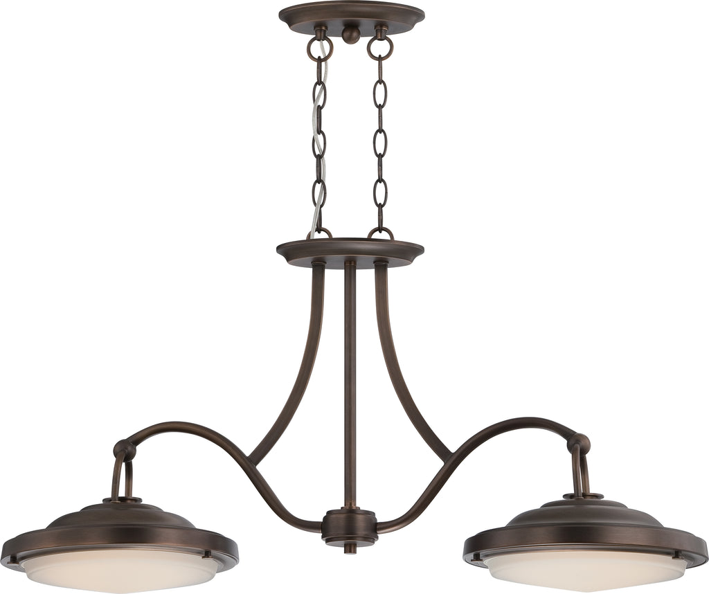 Nuvo Sawyer 2-Light 40w 11.75" LED Island Pendant in Antique Brass Finish