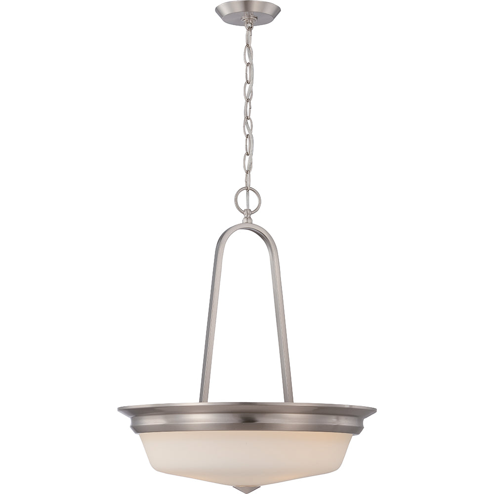 Nuvo Calvin 3-Light LED Pendant w/ Satin White Glass in Brushed Nickel Finish