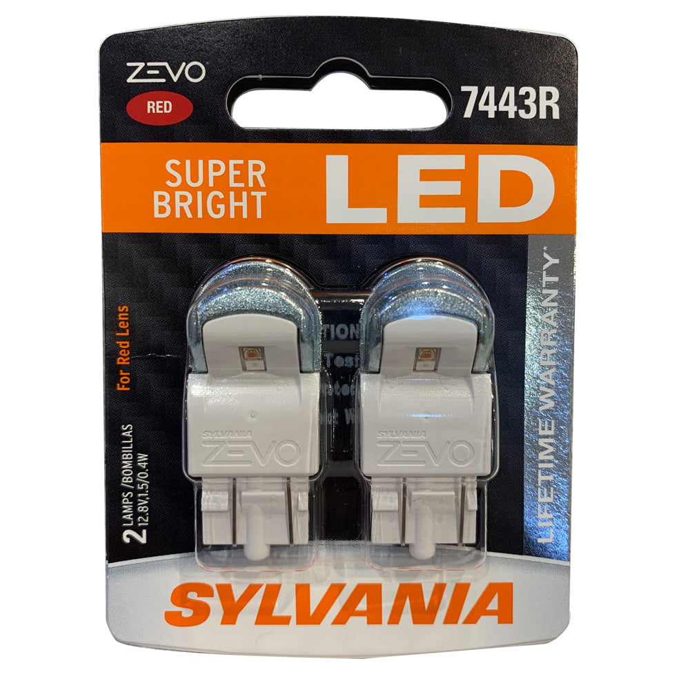 2-PK SYLVANIA ZEVO 7443R T20 Red LED Automotive Bulb