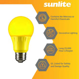 Sunlite 3w LED A19 Yellow Colored Light Non-Dimmable Bulb - 25w Equiv - BulbAmerica