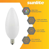 6Pk - Sunlite 7w LED B11 Decorative Chandelier E12 2700K Bulb - 60W Equiv - BulbAmerica