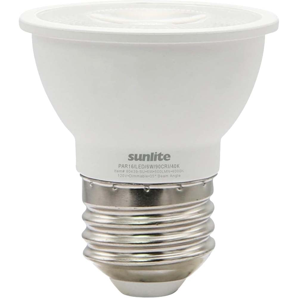 Sunlite 6w LED PAR16 Short Neck Recessed E26 4000K Flood Bulb - 50W Equiv