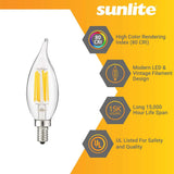Sunlite 5w LED Filament CA11 Flame Tip Chandelier E12 5000K Bulb - 60W Equiv - BulbAmerica