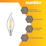 Sunlite 4w LED Filament Flame Tip Chandelier E12 2700K Bulb - 40W Equiv - BulbAmerica