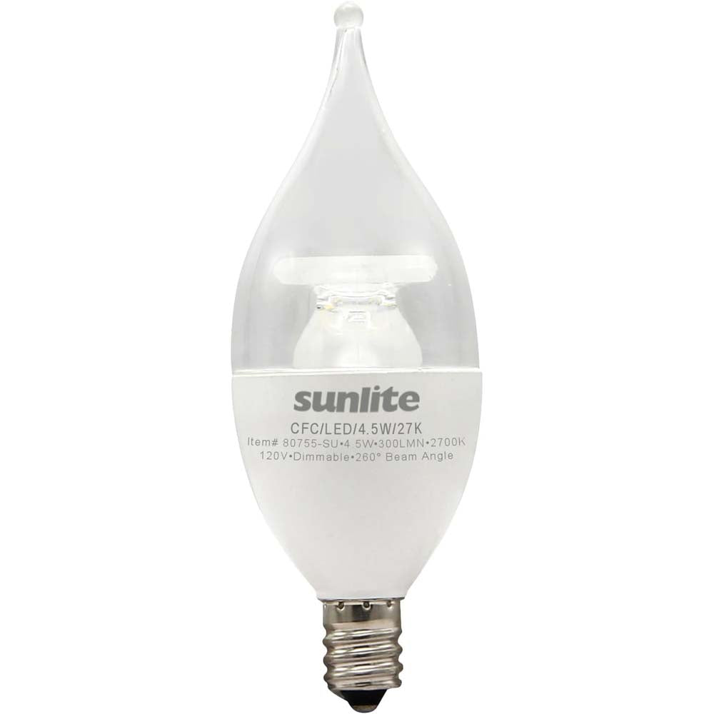 Sunlite 4.5w LED CA11 Clear Chandelier CFC E12 Base 2700K Bulb - 40W Equiv