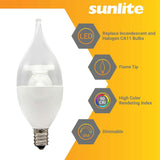 Sunlite 4.5w LED CA11 Clear Chandelier CFC E12 Base 2700K Bulb - 40W Equiv - BulbAmerica