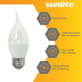 Sunlite 7w LED CA12 Clear Chandelier E26 Base 2700K Bulb - 60W Equiv - BulbAmerica