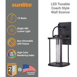 Sunlite 10w LED Clear Seedy Glass Coach Light CCT Selectable Wall Sconce Fixture - BulbAmerica