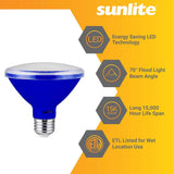 Sunlite 8w LED PAR30 Short Neck Blue Colored Floodlight Bulb - 75W Equiv - BulbAmerica