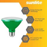 Sunlite 8w LED PAR30 Short Neck Green Colored Floodlight Bulb - 75W Equiv - BulbAmerica