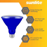 Sunlite 15w LED PAR38 Blue Colored E26 Base Floodlight Bulb - 75W Equiv - BulbAmerica