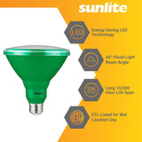 Sunlite 15w LED PAR38 Green Colored E26 Base Floodlight Bulb - 75W Equiv - BulbAmerica