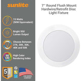 Sunlite 7-in 15w Round Flush Hardwire/Retrofit Fixture CCT Tunable Dimmable - BulbAmerica