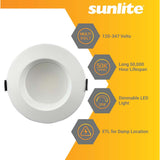 Sunlite 4-in LED Recessed Round Downlight CCT Wattage Lumens Selectable Fixture - BulbAmerica