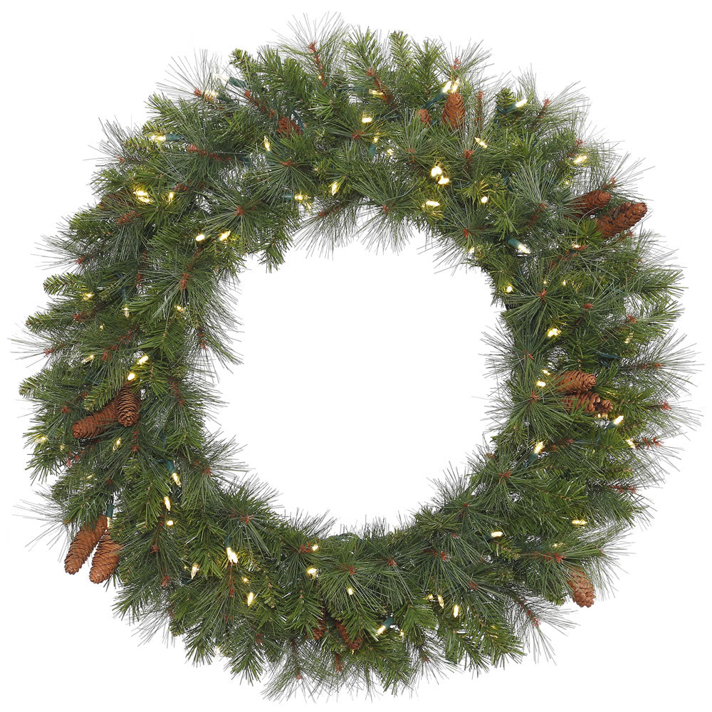 36in. Prelit Lights Savannah Mixed Pine/Cones Wreath 100 Warm White LED Lights