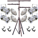 4 Silver PAR CAN 64 1000w PAR64 WFL O-Clamp 9ft Stand