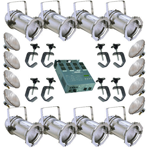 8 Silver PAR CAN 46 200w PAR46 NSP Dimmer C-Clamps