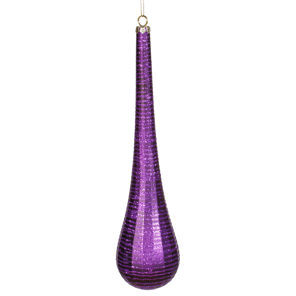 12" Purple Matte-Glitter Teardrop Ornament