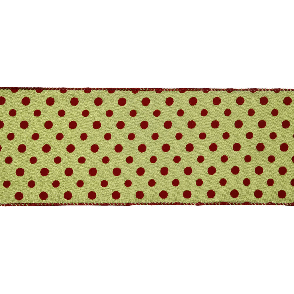 4" x 10yd Sage Red Dot Ribbon