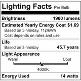 14W 48-in T8 LED Single pin base 4000K 1900Lm Double Ended Bypass - BulbAmerica