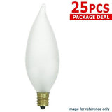 25 pcs. 25w Flame 130v Candelabra Base Frost Bulb - BulbAmerica