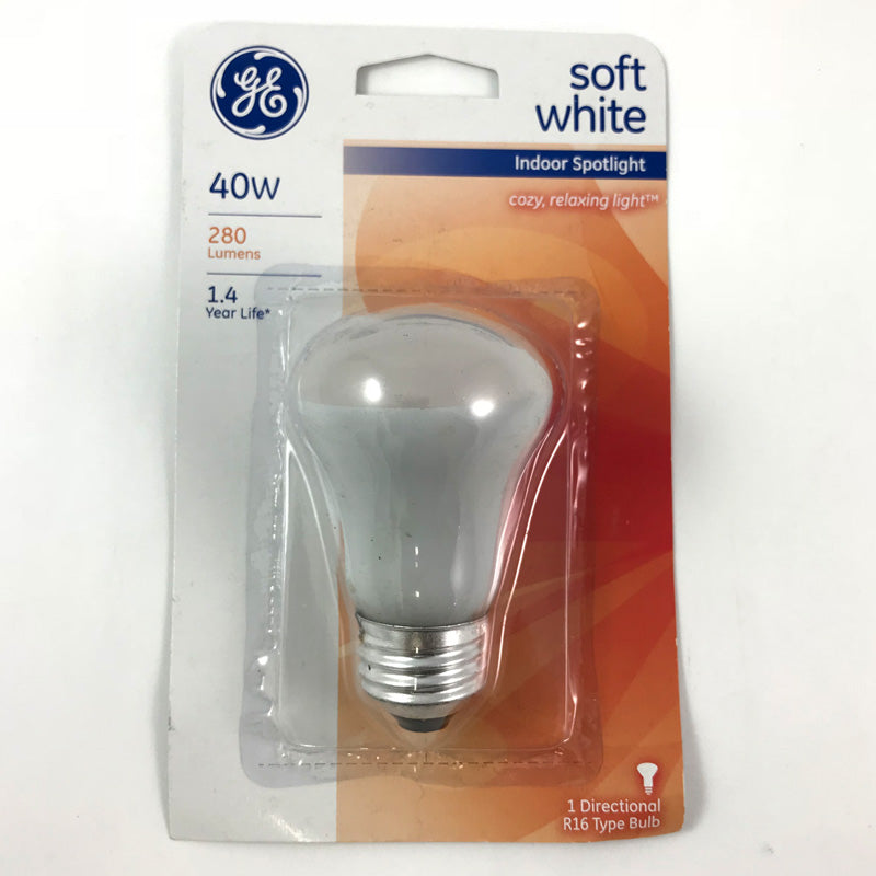 GE 40W 120V R16 E26 Base Soft White Incandescent Spotlight Light Bulb