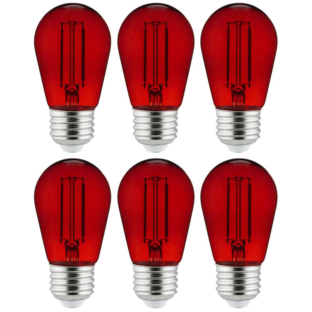 6Pk - 2 watts Red LED Filament S14 Sign Clear Dimmable Light Bulb