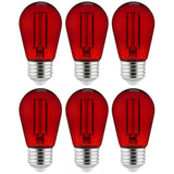 6Pk - 2 watts Red LED Filament S14 Sign Clear Dimmable Light Bulb