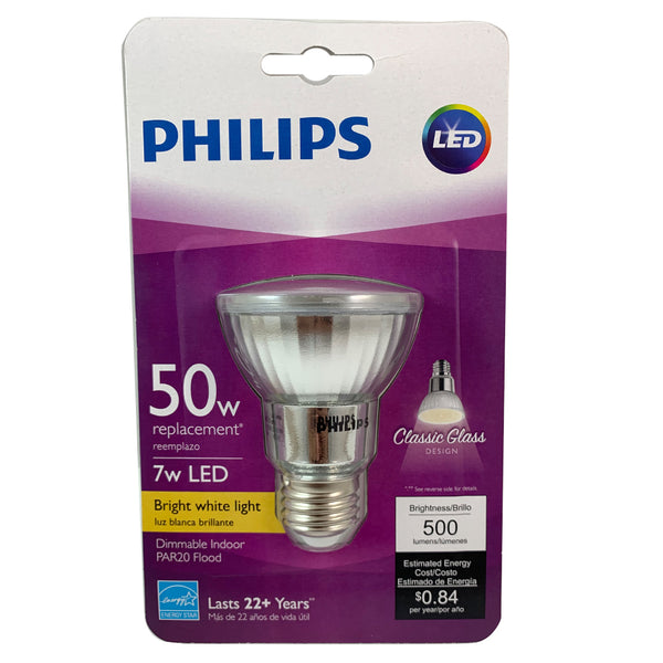 Philips 7w PAR20 LED 3000K Dimmable Flood Bulb - 50w Equiv. – BulbAmerica