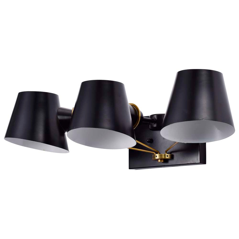 Baxter 3 Light Vanity Black with Burnished Brass