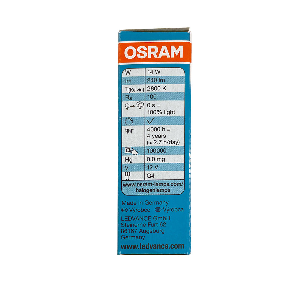 OSRAM 64423 G4 12V 14W Brilliant Light - Halostar PRO Halogen Lamp