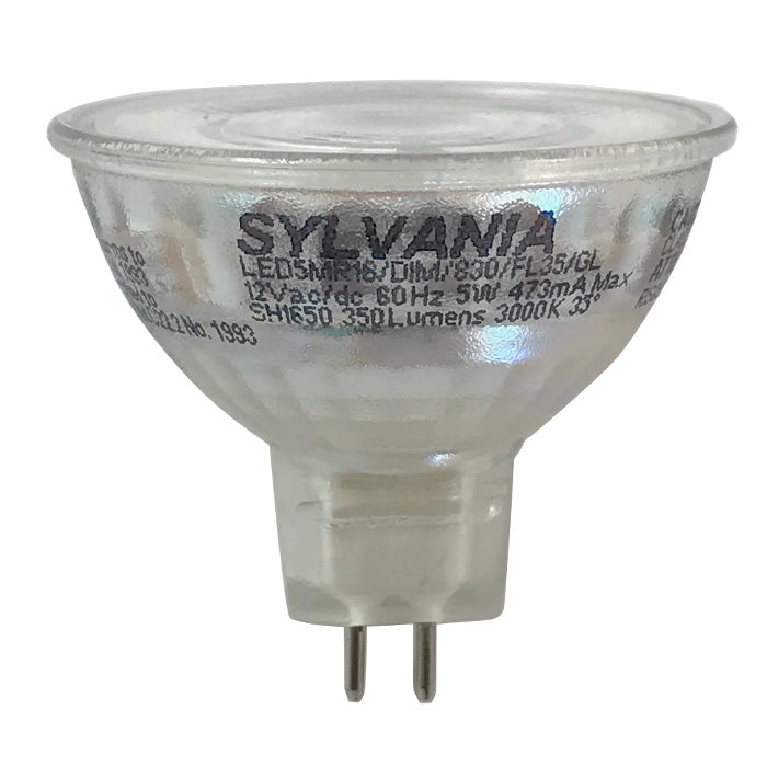 SYLVANIA 5W MR16 Dimmable LED Flood 35 deg. 3000K ULTRA LED Glass bulb